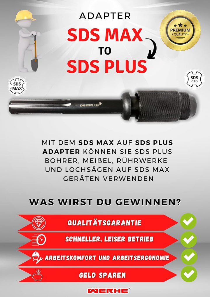 Werhe® Sds max auf Sds plus adapter. Adapter Sds Max hohe Qualität mit SDS Plus Aufnahme, bohrfutter