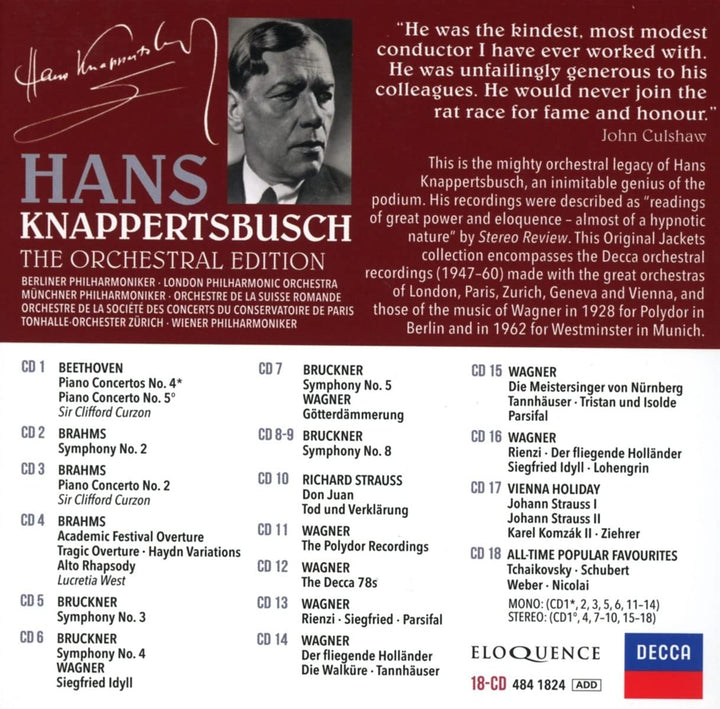 Hans Knappertsbusch: die Orchester-Edition, Audio-CD