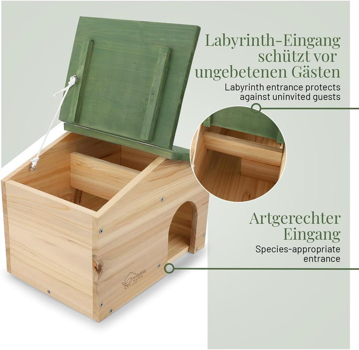 wildlife home Igelhaus Winterfest aus Holz mit Boden & wetterfestem Satteldach I Igelfutterhaus I Ka