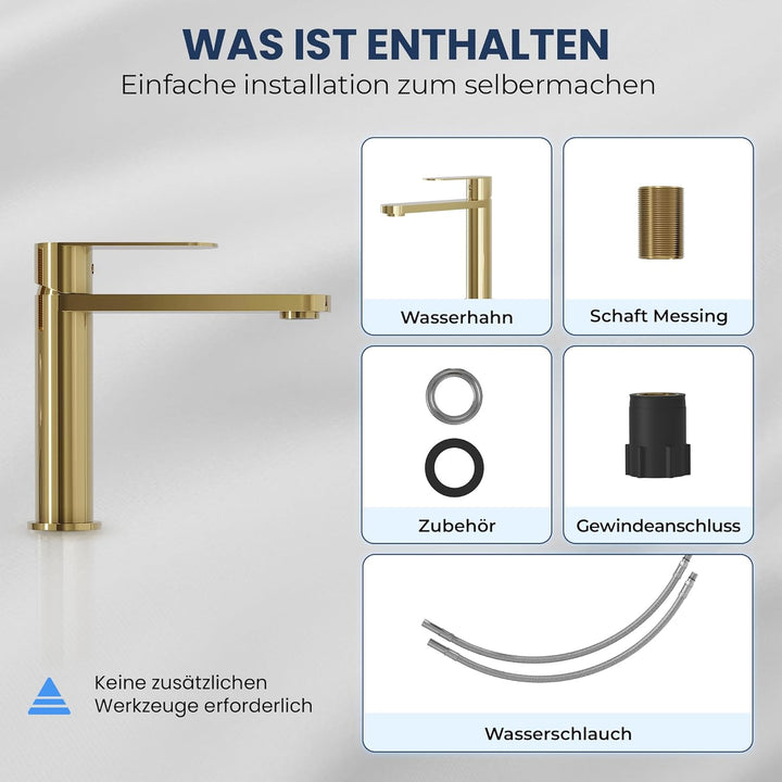 Tarnby Wasserhahn Bad – Waschtischarmatur 17,3 cm, Waschbeckenarmatur Messing Glänzend, Anti-Fingerp