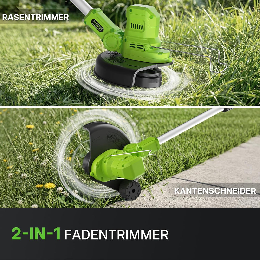 WORKIT 20V Akku Rasentrimmer mit Akku und Ladegerät, 2-in-1 Freischneider Akku, Bürstenloser Motor,