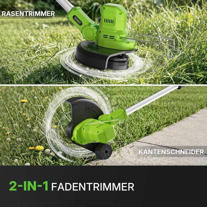 WORKIT 20V Akku Rasentrimmer mit Akku und Ladegerät, 2-in-1 Freischneider Akku, Bürstenloser Motor,