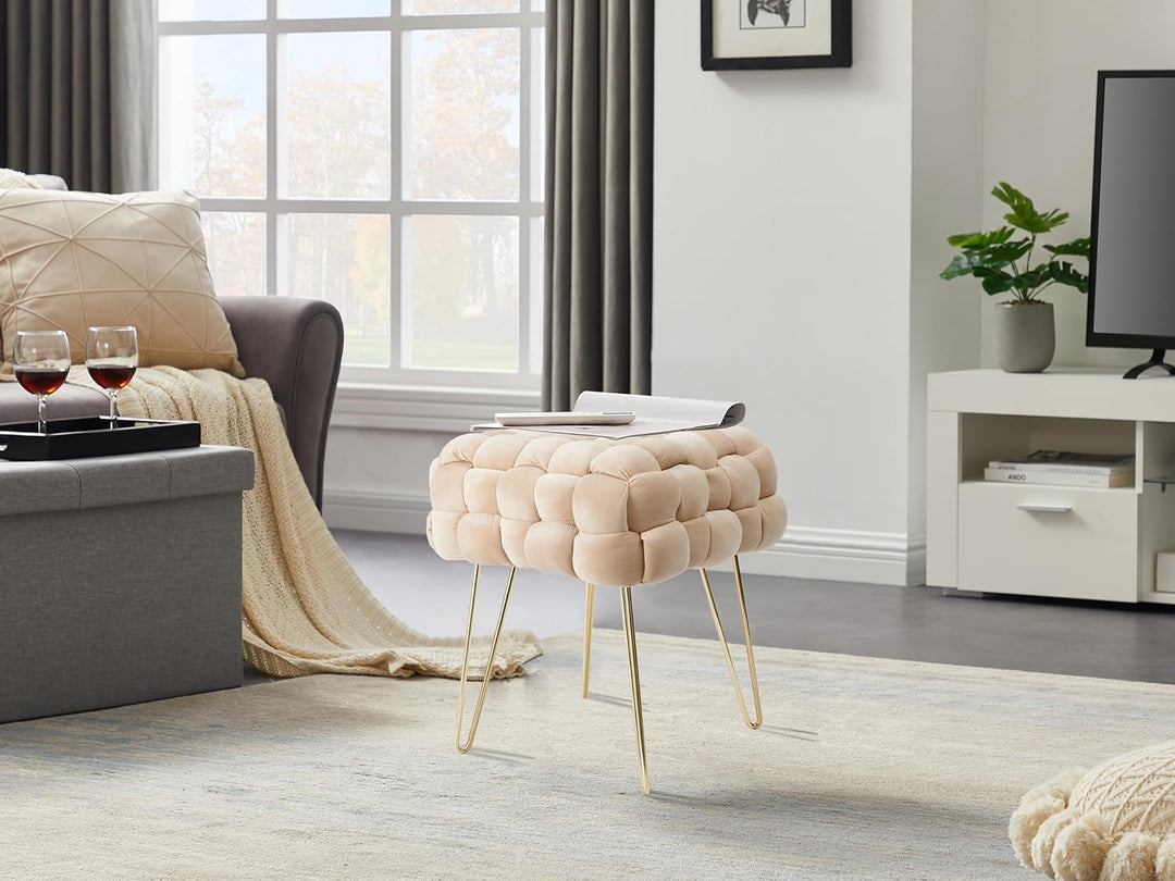 Zedelmaier Moderner Velvet Kosmetik Hocker, Quadratisch Ottoman-Fusshockermit goldfarbenen Metallbei