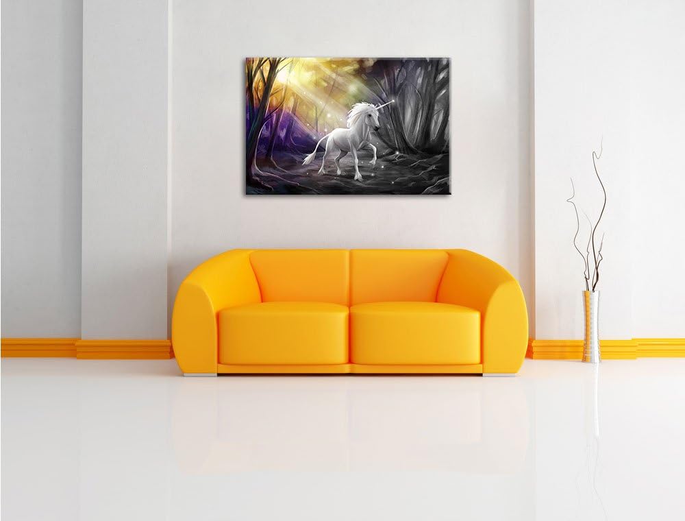 Pixxprint Einhorn im Märchenwald als Leinwandbild/Grösse: 100x70 cm/Wandbild/Kunstdruck/fertig bespa