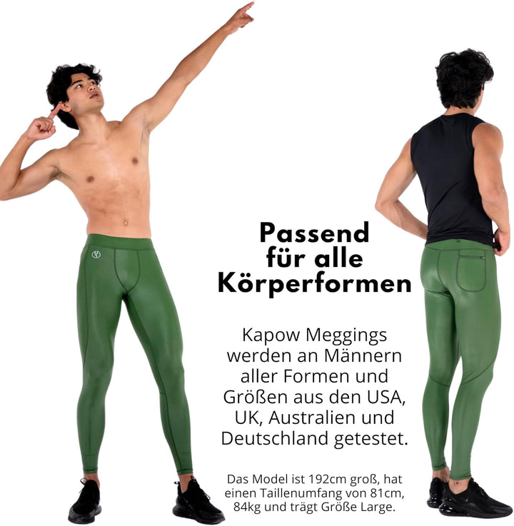 Kapow Meggings: Glänzende, Lange Herren Performance Leggings mit Kompression für Sport wie Fitness,
