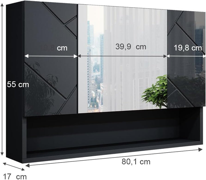 Vicco Bad Spiegelschrank Irma, Anthrazit Hochglanz, 80 x 55 cm