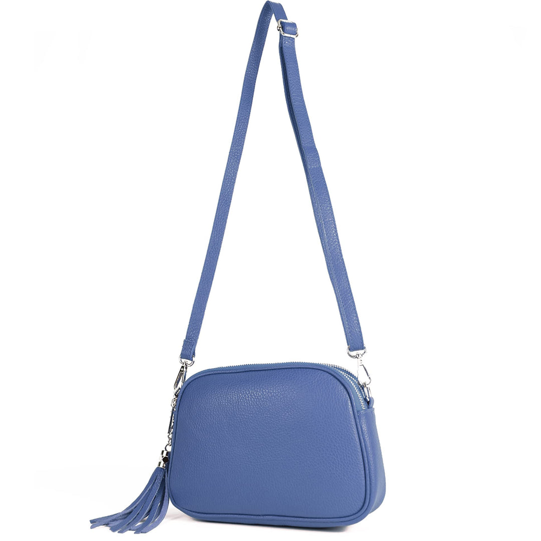 modamoda de - T238 - ital. Damen Umhängetasche Leder Medium, Farbe:Signalblau, Signalblau
