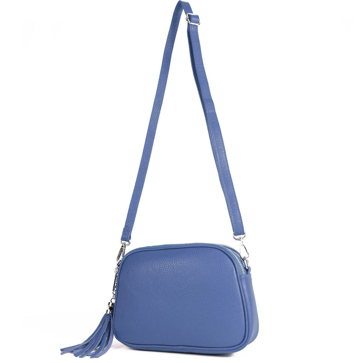 modamoda de - T238 - ital. Damen Umhängetasche Leder Medium, Farbe:Signalblau, Signalblau