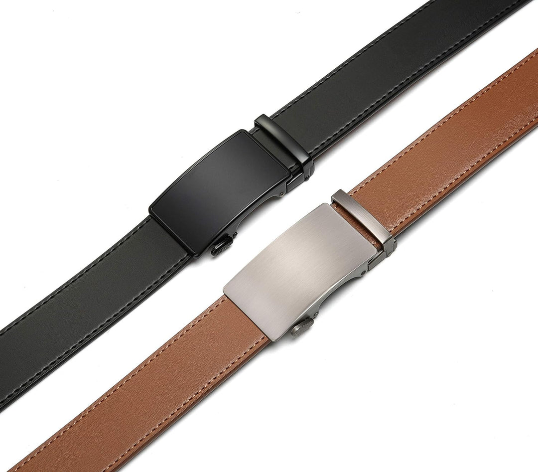 CHAOREN Gürtel Herren 2er-Pack, 35mm Automatik Ledergürtel mit Ratsche - Passgenau Zuschneidbar, Ide
