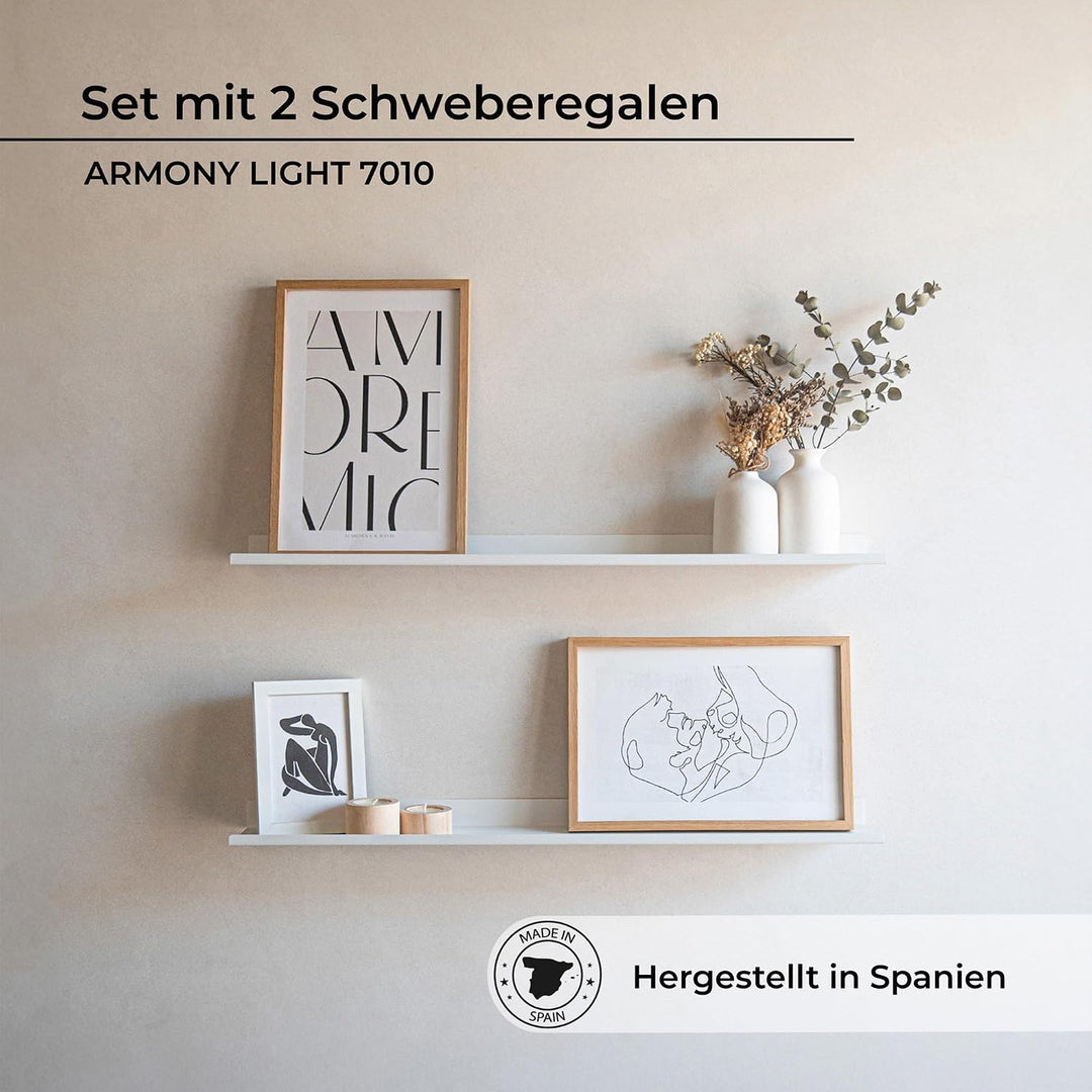 MILUKA Wandregal Weiss Metall | 2er Set Regal Wand 70 cm Long | Wandboards, Für Dekos, Bilderrahmen,