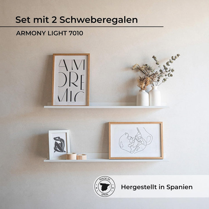 MILUKA Wandregal Weiss Metall | 2er Set Regal Wand 70 cm Long | Wandboards, Für Dekos, Bilderrahmen,