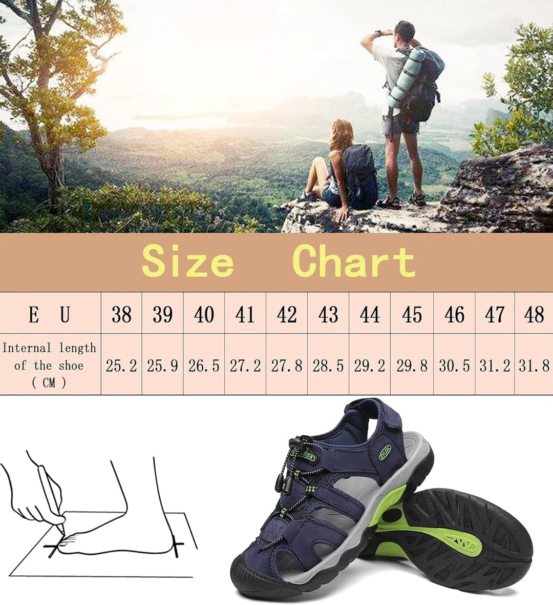 Herren Sandalen Leder Strand Trekkingsandalen Outdoorschuhe Sommer Wanderschuhe Männer Sport-Outdoor