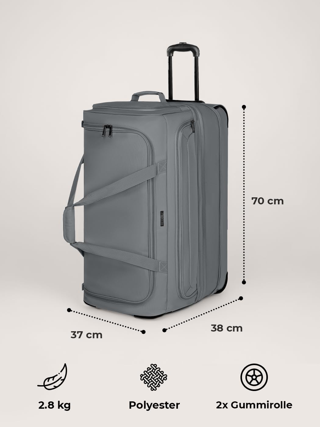 REDOLZ 2-Rollen grosse Trolley-Reisetasche | Volumen erweiterbar von 98 auf 119 Liter mit Dehnfalte
