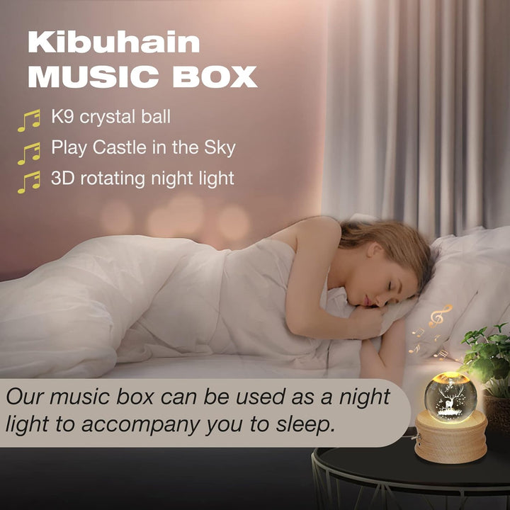 【Valentinstagsgeschenk】 Kibuhain 3D Kristallkugel Spieluhr mit Projektion LED Licht und drehbarer Ho