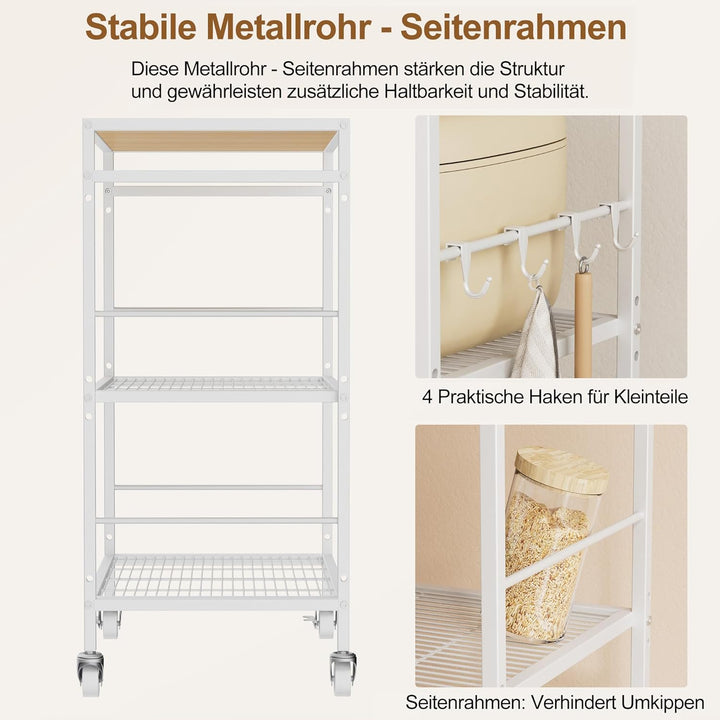 Küchenwagen, Mehrzweck Rollwagen Kuchenrollwagen mitjustierbaren Ablagen, Metallgestell & Industrial