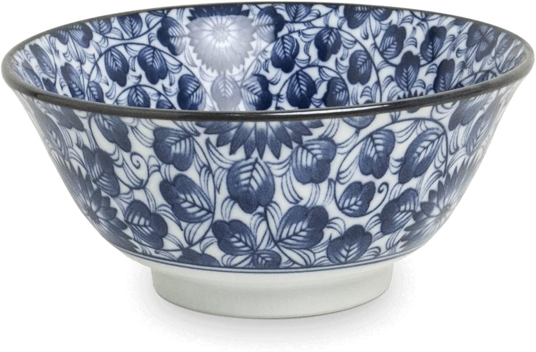 Matcha - Reisschalen 5-er Set Japan Porzellan blau weiss Blumen, Nr. 070