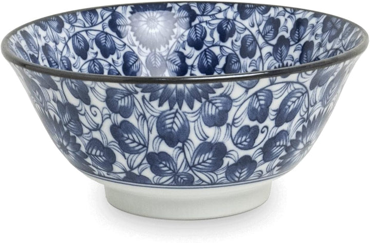 Matcha - Reisschalen 5-er Set Japan Porzellan blau weiss Blumen, Nr. 070