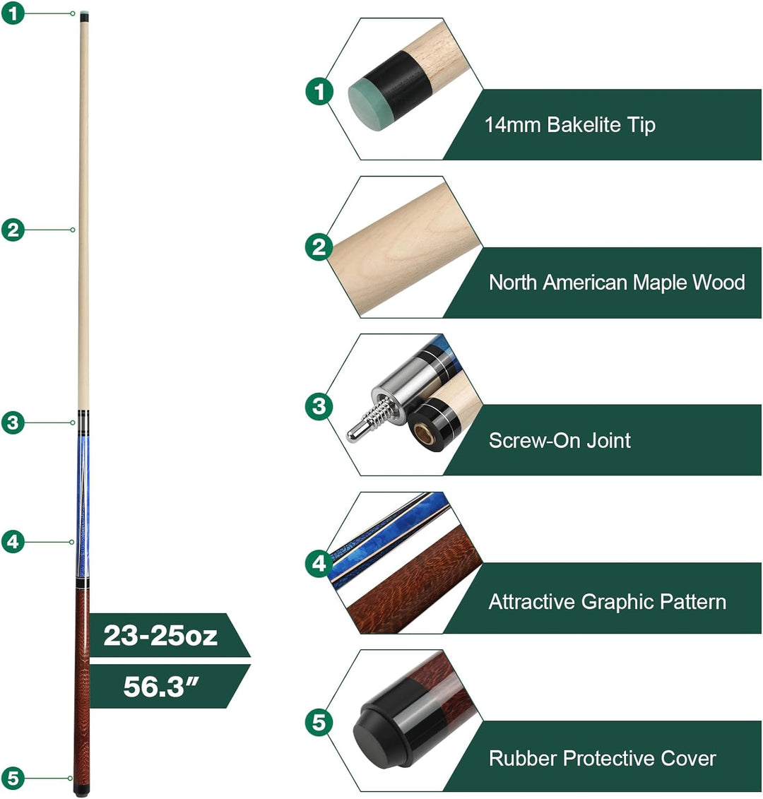 Pool Queue, 58 Zoll Billard Queue Hardwood Pool Cue 13mm Spitzen für Professionelle Billardspieler,