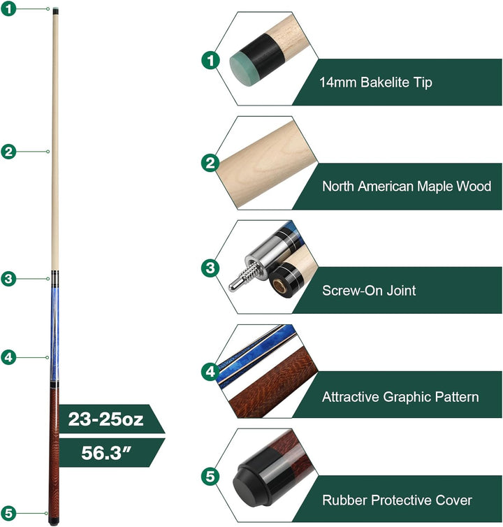 Pool Queue, 58 Zoll Billard Queue Hardwood Pool Cue 13mm Spitzen für Professionelle Billardspieler,