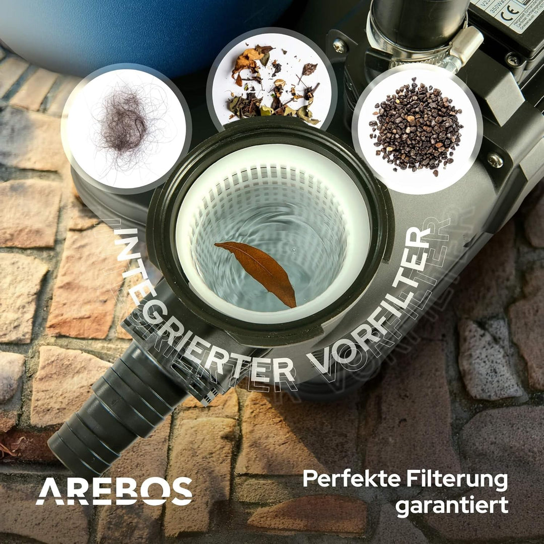 Arebos Sandfilteranlage mit Pumpe inkl. 700g Filterbälle | Blau | 400W | 10.200 L/h | Tankvolumen bi