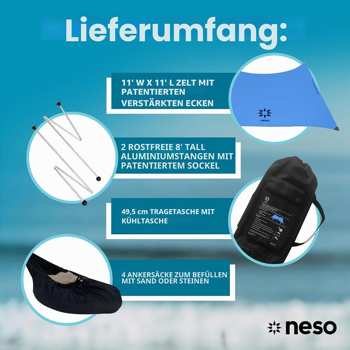Neso Strandmuschel Gigante 2,5 m hoch 3,3 x 3,3 m | verstärkte Ecken und Kühlfach | Farbe: Immergrün