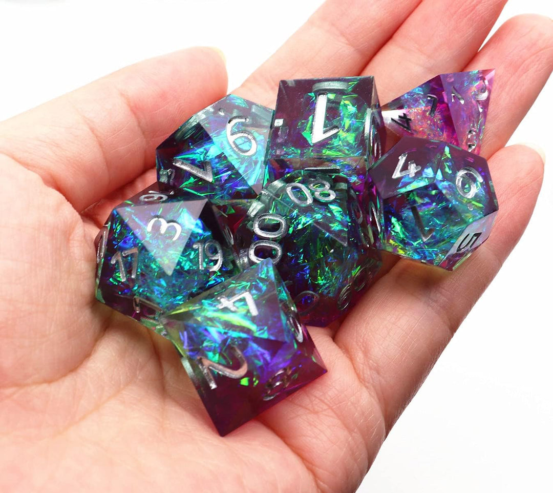 DND-Würfel-Set aus Kunstharz, lila und seeblau, handgefertigte Galaxie-Würfel mit Geschenkbox, Mädch