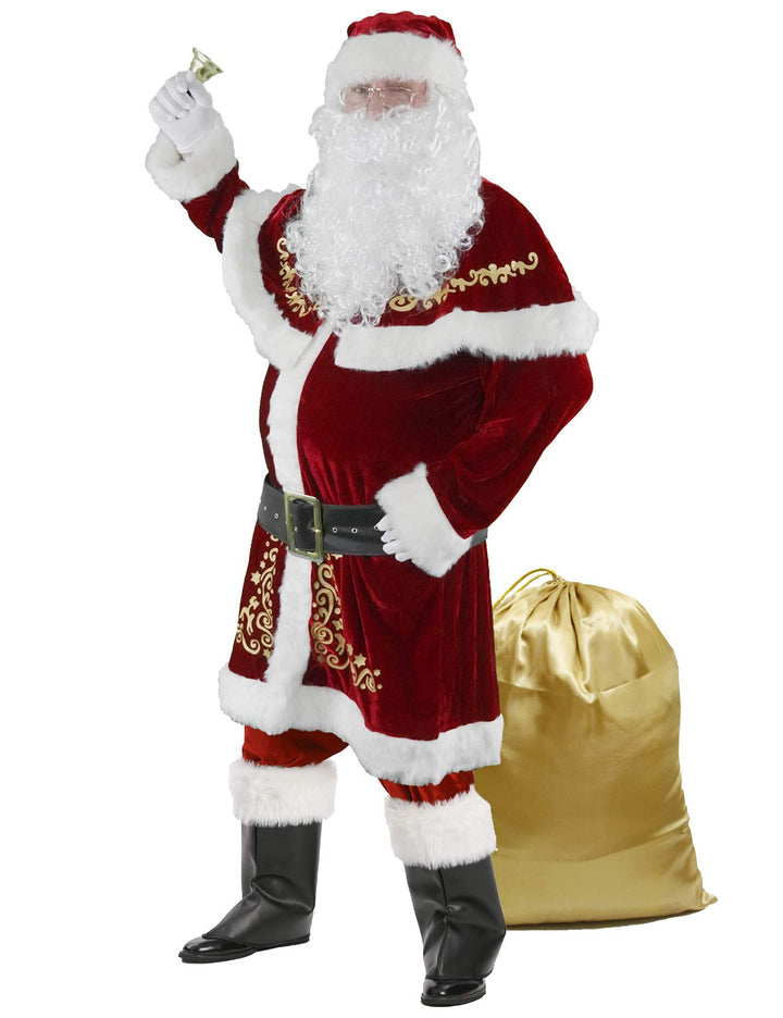 Ahititi Weihnachtsmann Kostüm für Männer 12 Stk Set Weihnachtsfeier Cosplay für Erwachsene Roter Del