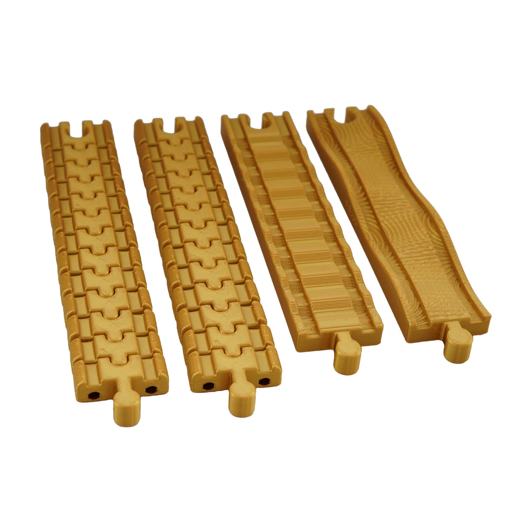Schienen Set 4-teilig Gold - Flexible Schienen, Wackel- &amp; Ratterschiene für Holzeisenbahn, Gold