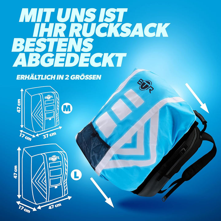BTR Wasserfester Regenschutz für den Rucksack, Regenschutz für Schulranzen Blau Mittelgross (47cm x