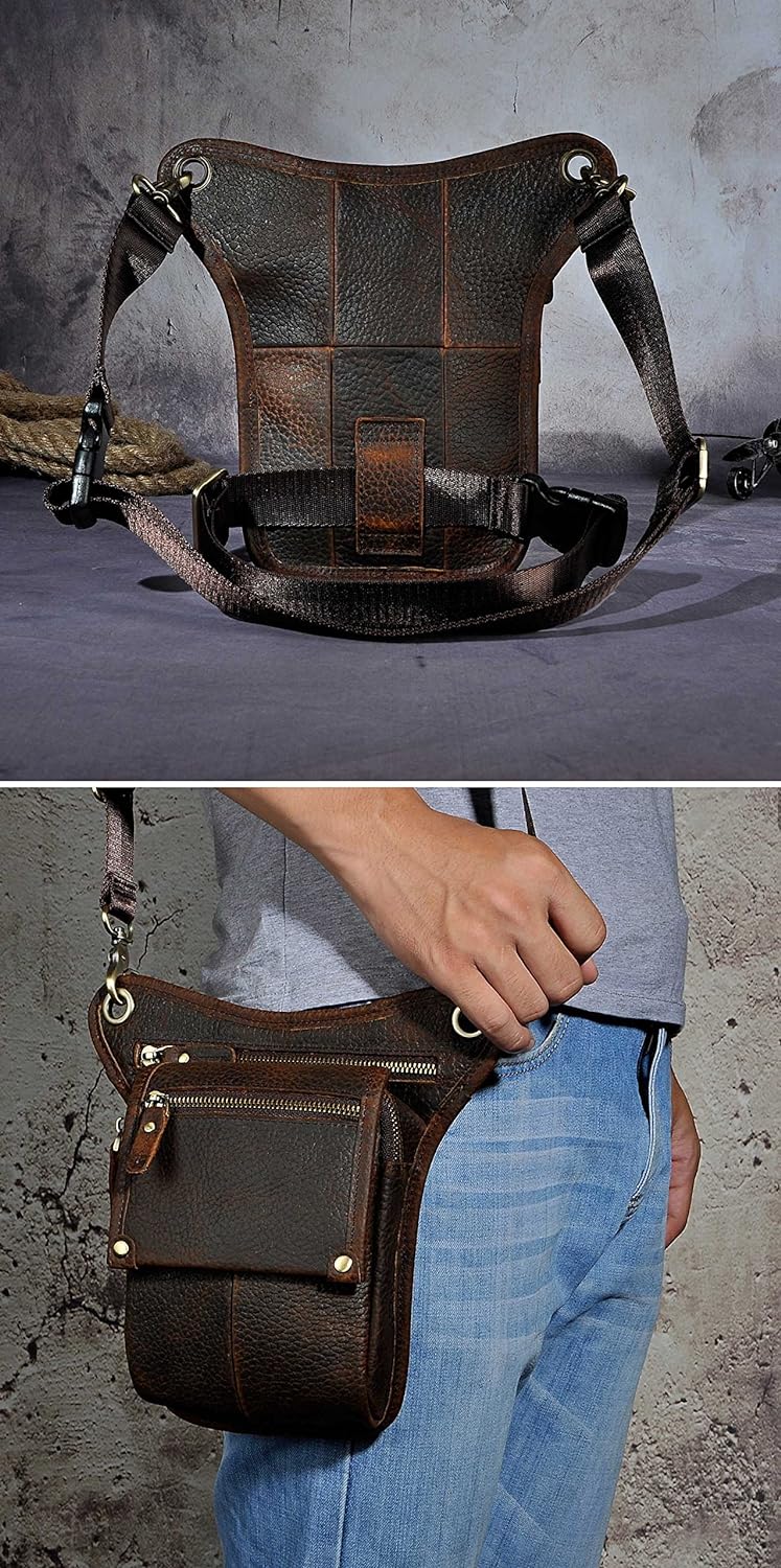 Le'aokuu Herren Echtes Leder Tasche Beinbeutel Beintasche Aussenbeintasche Beinbeuteltasche Reisen H