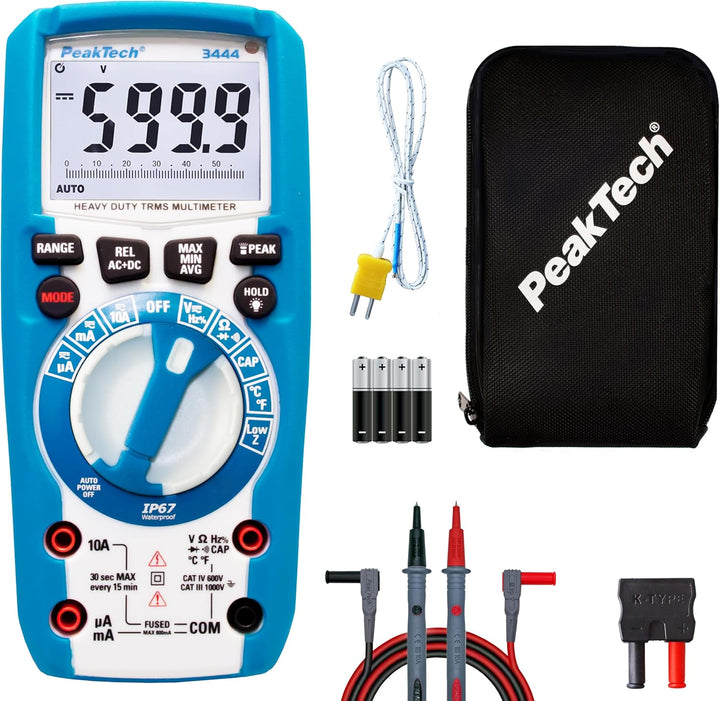 PeakTech 3444 – True RMS Digital Multimeter, Wasserdicht (IP67), 6000 Counts, Extrem Robustes Gehäus