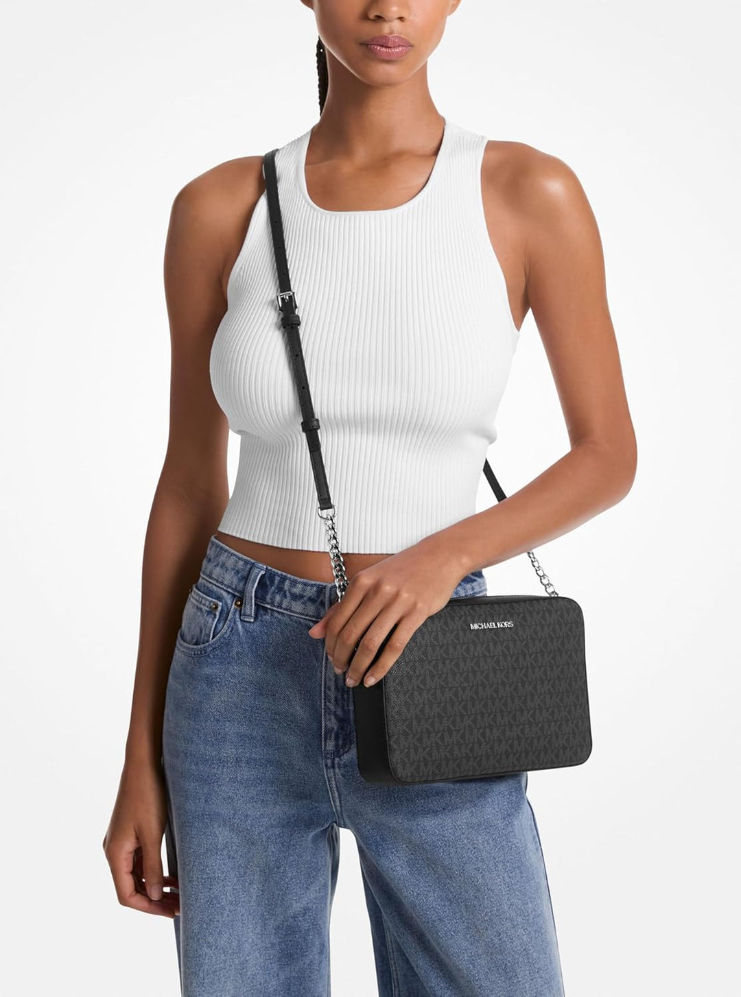 Michael Kors Damen Jet Set East West Crossbody Umhängetasche Schwarz, Schwarz