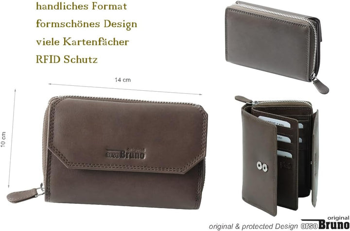orso Bruno original Damen Geldbörse braun gross Leder Geldbeutel mittelgross braun Damengeldbörse vi