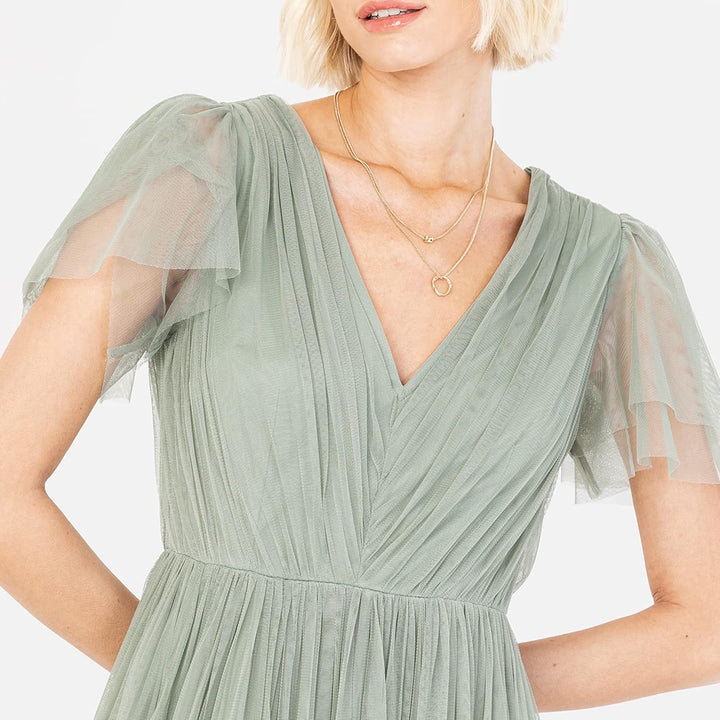 Anaya with Love Damen Ladies Maxi Dress for Women Short Sleeve Evening Ball Gown Tiered V Neck Bow T