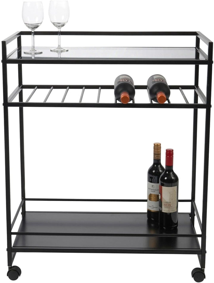 Barwagen - Schwarz - Metall - Glas - H 86 cm - rollbar