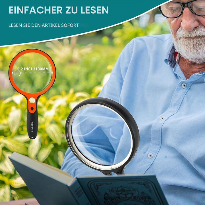 Grosse Lupe mit 36 LED-Licht, 10-Fach 20-Fach 45-Fach Beleuchtete Handlupe mit 1 UV-Licht für Leselu