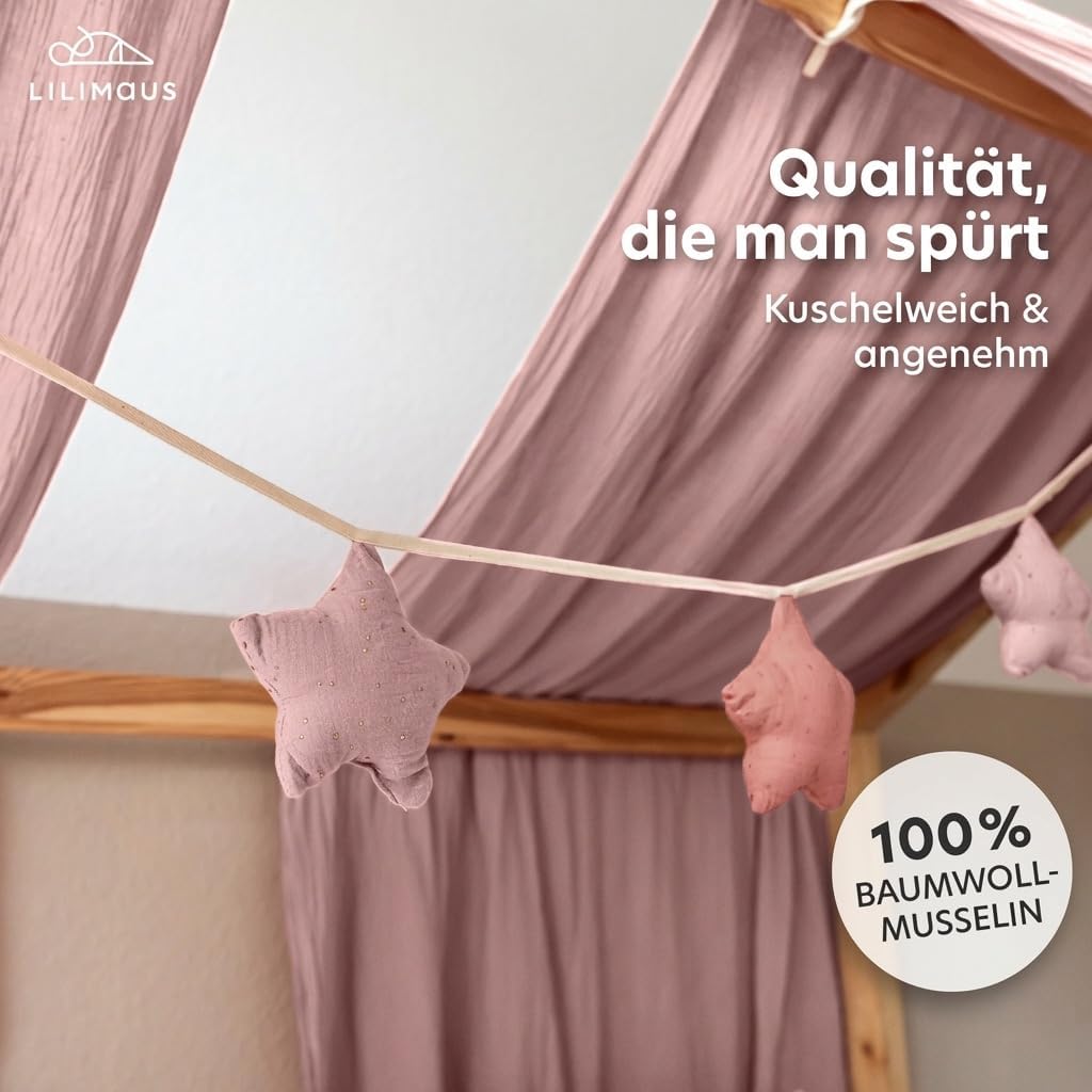 LILIMAUS Wimpelkette Stoff [mit Goldapplikation in 12 Farben] Wimpelkette Kinderzimmer - 100% Baumwo