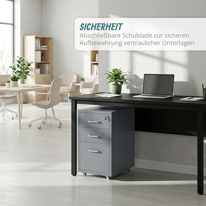 Relaxdays Rollcontainer, 3 Schubladen, HxBxT: 45,5 x 28 x 41 cm, abschliessbar, Aktenschrank auf Rol