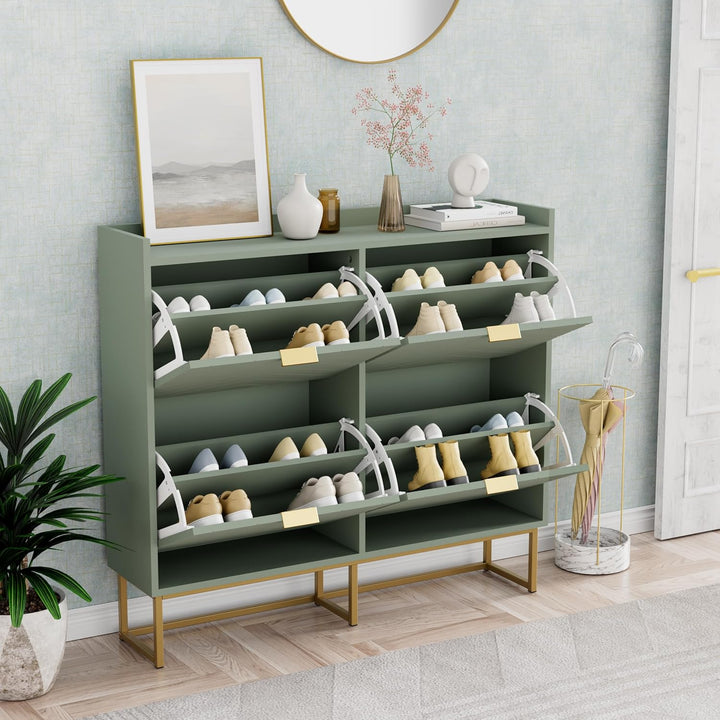 UEV Schuhschrank mit 4 Klappen Schmal,Freistehendes Schuhregal mit Kippschutz, Schuhkommode mit vers