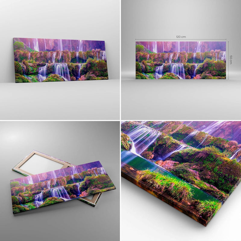 Wandbilder Dekoration Wohnzimmer Wasserfall Natur Panorama Bilder auf Leinwand 120x50cm Leinwandbild