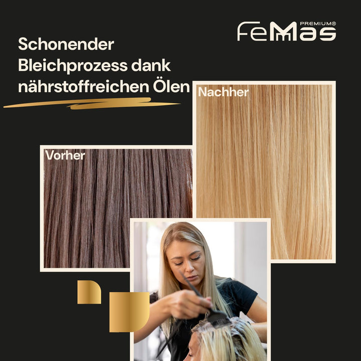 FemMas Premium Blondierungspulver 500g, vegan I Hair Bleach staubfrei & ultra stark mit pflegenden Ö
