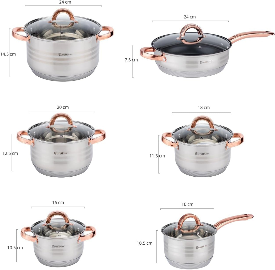 EliteHoff Topfset Induktion, Kochtopf Set mit Glasdeckel, 7-lagiger Edelstahl Topf- & Pfannensets mi