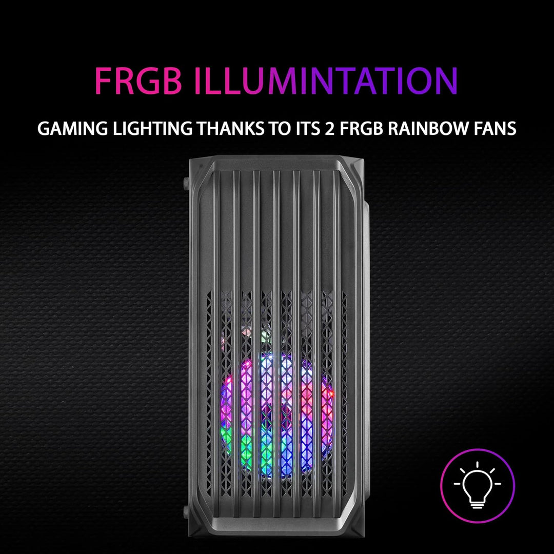 MarsGaming MC-S2 Schwarz, Kompaktes Micro-ATX Gaming PC-Gehäuse, 2 FRGB Rainbow-Lüfter mit Frontgitt