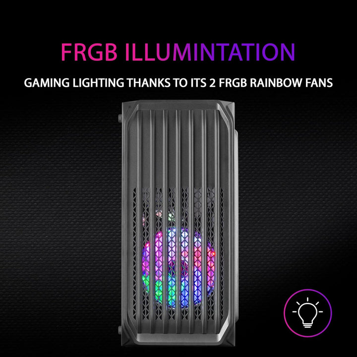 MarsGaming MC-S2 Schwarz, Kompaktes Micro-ATX Gaming PC-Gehäuse, 2 FRGB Rainbow-Lüfter mit Frontgitt