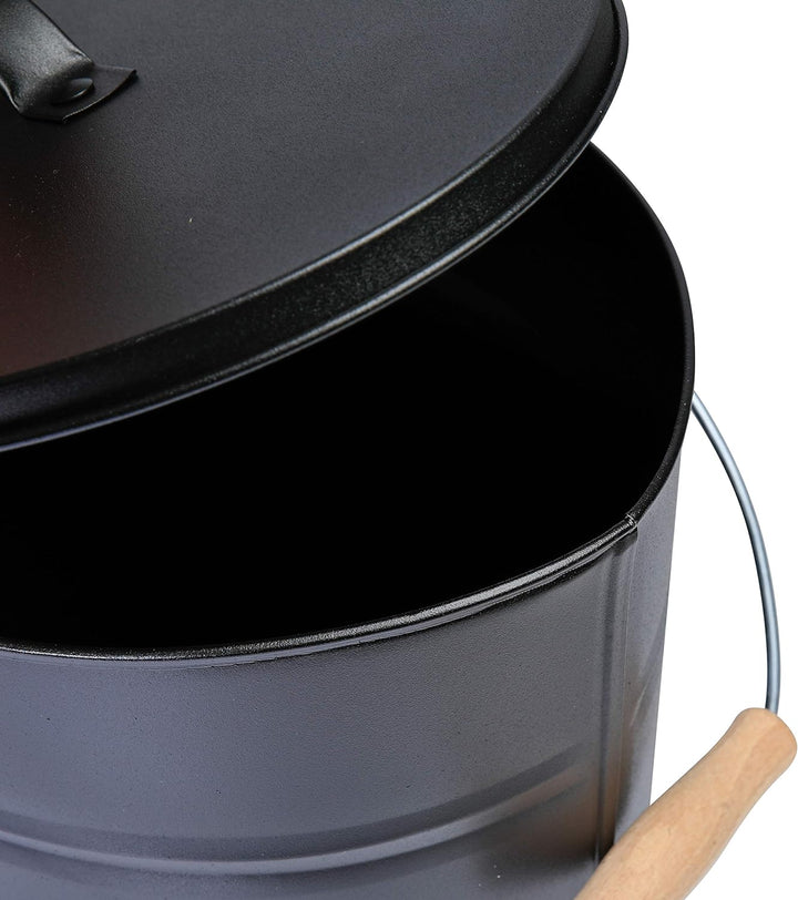 Kamino-Flam Ascheeimer mit Deckel - Kohleeimer 15 Liter aus Stahlblech im Schwarz - Kamineimer mit D