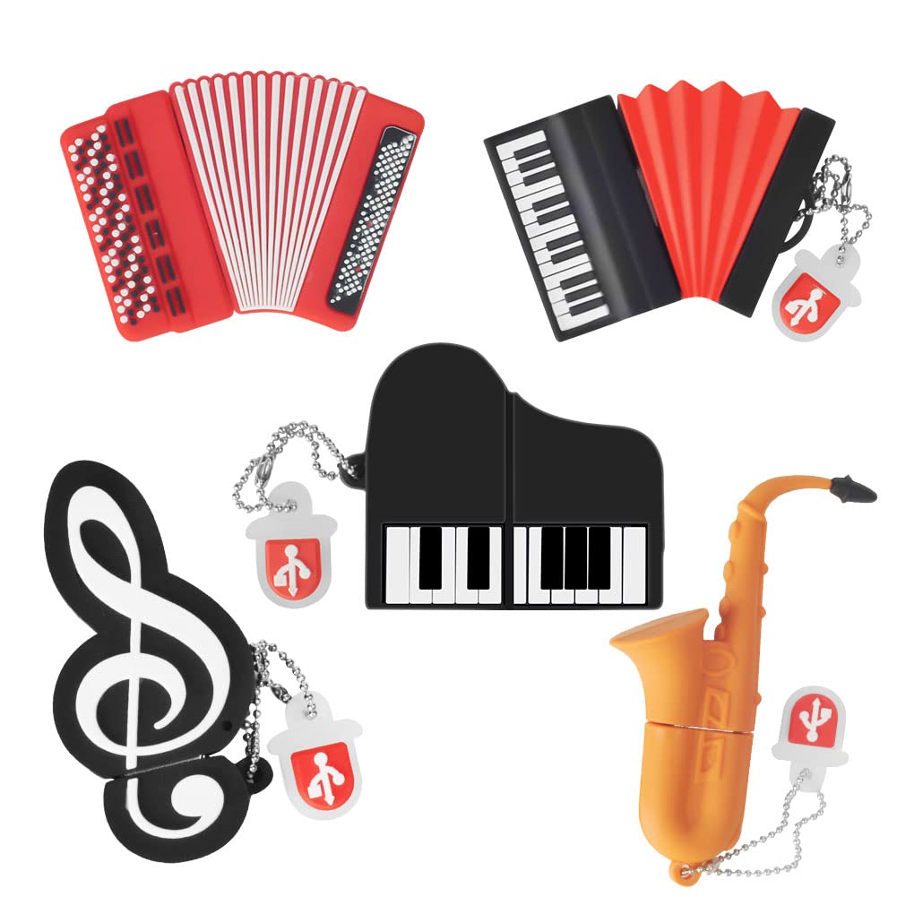 32GB*5 USB-Stick USB-Flash-Laufwerk Akkordeon*2/Saxophon/Klavier/Note, Memory Stick Cartoon Speicher