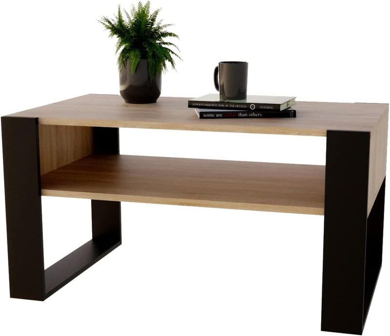 Couchtisch KARO rechteckiger Kaffeetisch aus Holz Modern Teetisch 95 x 53,6 45cm massiv und stabil (