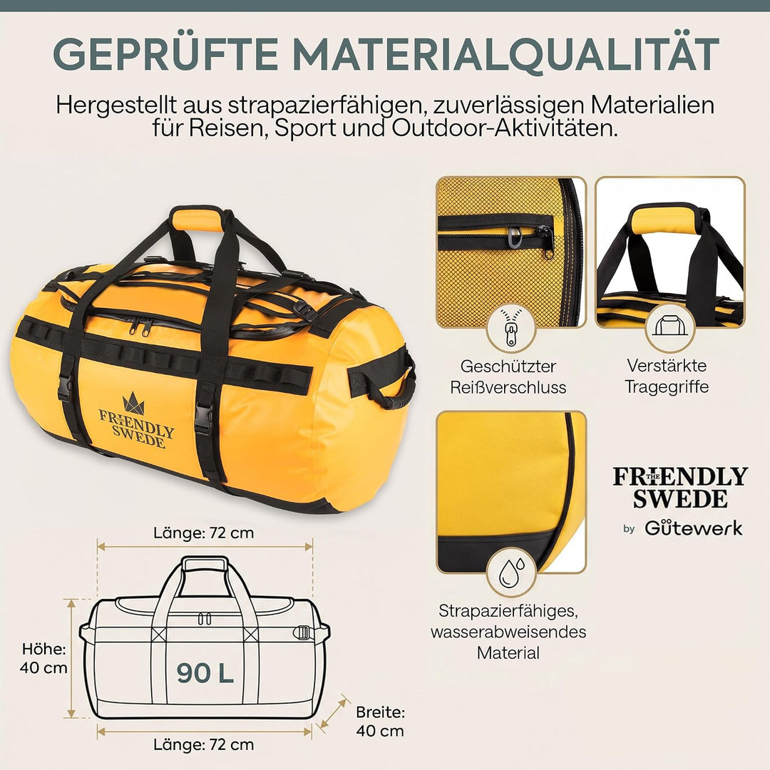 The Friendly Swede Wasserfeste Reisetasche Duffle Bag Rucksack - 30L / 60L / 90L - Seesack, Sporttas
