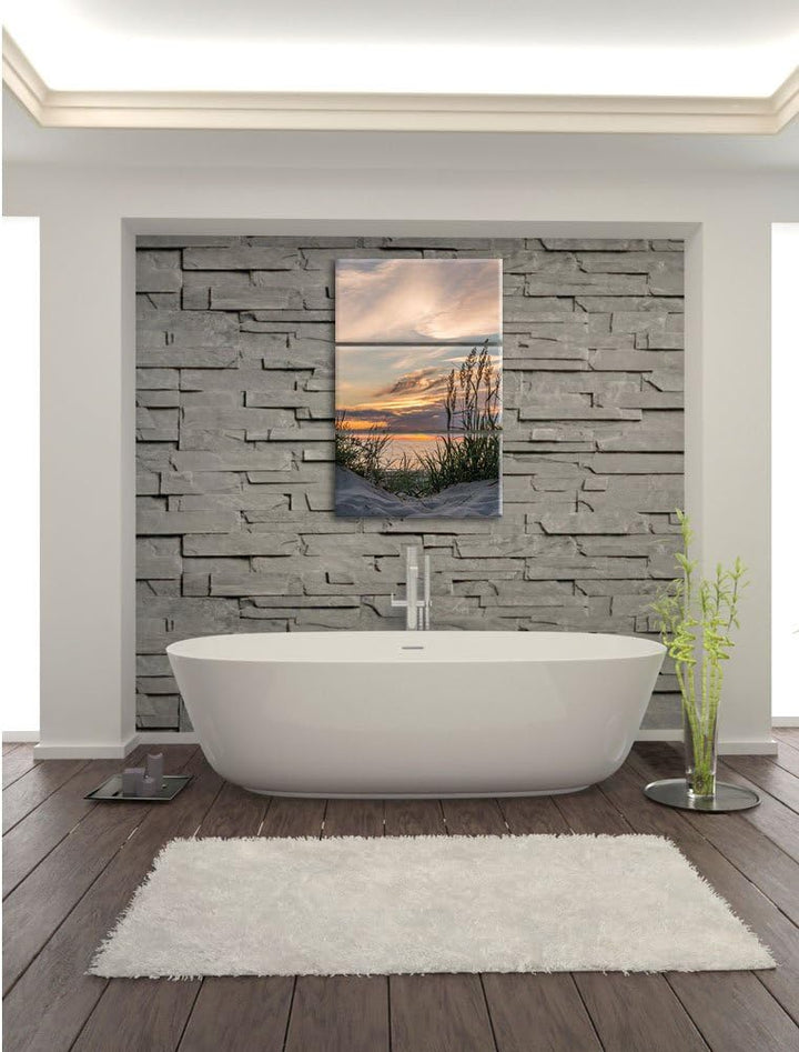 Pixxprint Sanddünen mit Gras als Leinwandbild/Grösse: 3 Teilig (120x80) cm/Wandbild/Kunstdruck/ferti