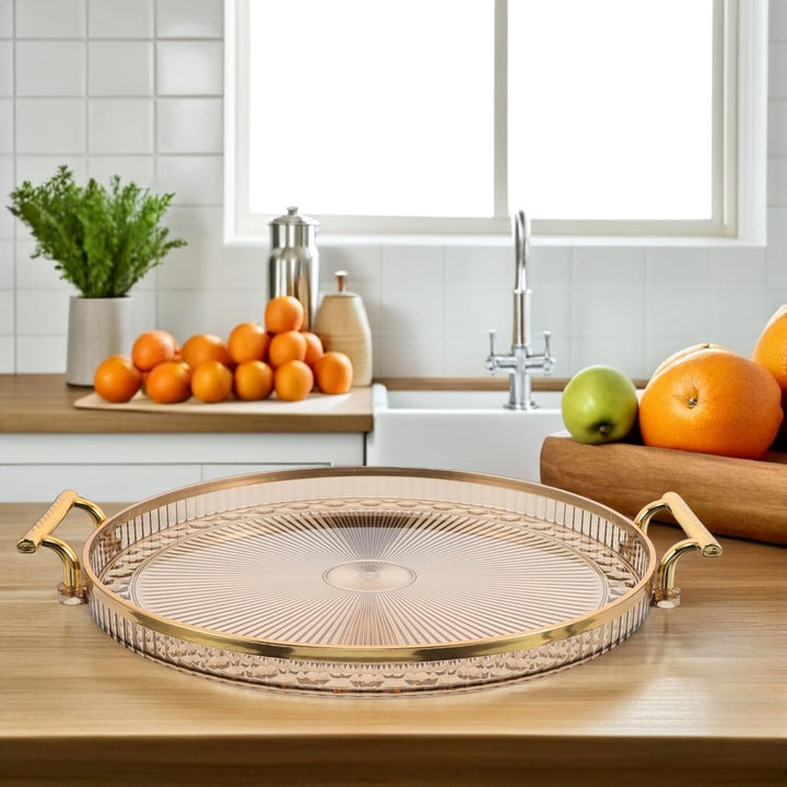 Cabilock Rundes Tablett aus Kunststoff Serviertablett mit Grifflöchern Tablett für Obst Kaffeetassen